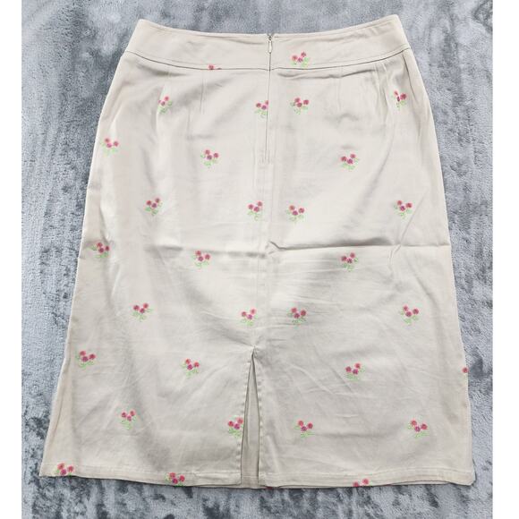 Vintage 90s Pendleton Skirt Womens 8 Tan Khaki Embroidered Flowers Pencil Preppy - Picture 3 of 10